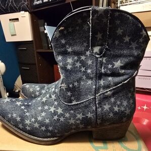 Star-Patterned Denim Ankle Boots